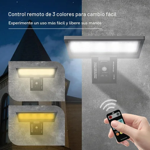 Vista 8 de Luces solares al aire libre con sensor de movimiento - Luz de pared de 4 modos con control remoto, 1050LM IP65 impermeable, lámpara de seguridad