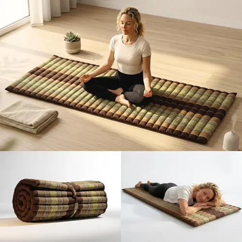 Vista 51 de Leewadee - Colchón de piso plegable - Futón japonés enrollable -Alfombra de tatami triple pliegue - Cama de piso para invitados - Colchón de camping