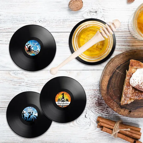 Vista 7 de 12 posavasos retro para discos de vinilo, regalo de música, bares, cumpleaños, fiestas para amantes de la música, costa colorida, decoración