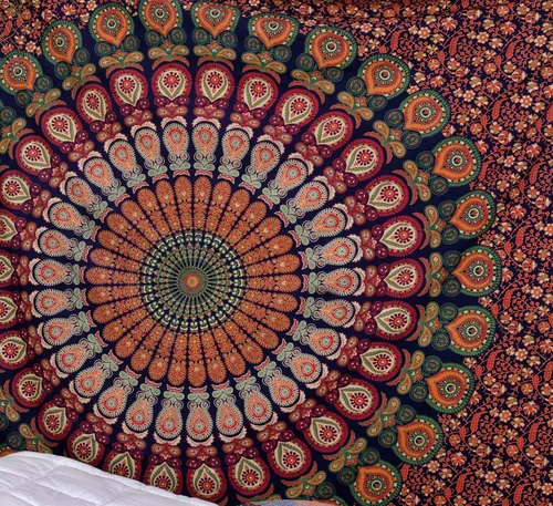 Vista 21 de Popular Handicrafts - Tapiz para colgar en la pared con diseño hippie de mandala bohemia, psicodélico, indio de pavo real, para meditación, gitano