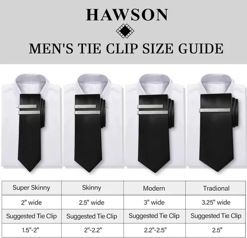 Vista 2 de 2.22.5 Inch Tie Clips for Men's tie in Gift Box, tie bar & pins set for larger width necktie in black red white blue color, Suitable for Wedding