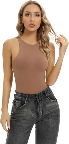 Vista 6 de SHAPERX Body tipo body Hugging para mujer, suave cuello redondo, traje de tanga