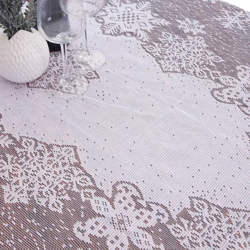 Vista 3 de mookaitedecor Mantel de encaje de poliéster de 83 a 84 pulgadas, mantel rectangular de copos de nieve blancos para Navidad, Acción de Gracias