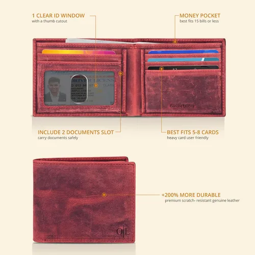Vista 58 de Cartera delgada de cuero para hombre, bloqueo RFID, bolsillo frontal minimalista, delgada y elegante con ventana de identificación, regalo