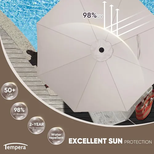 Vista 2 de Tempera Patio Market - Sombrilla de mesa para exteriores con botón de inclinación y manivela, sombrilla grande con poste resistente y toldo Beige