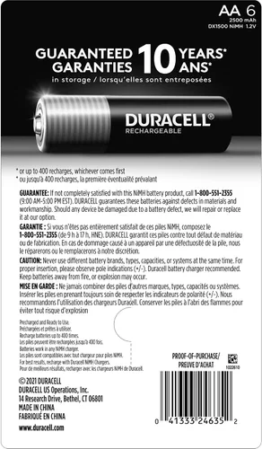 Vista 2 de Duracell Baterías recargables AA de 2500 mAh, 6 unidades (paquete de 1), batería doble A para energía duradera, batería precargada multiusos