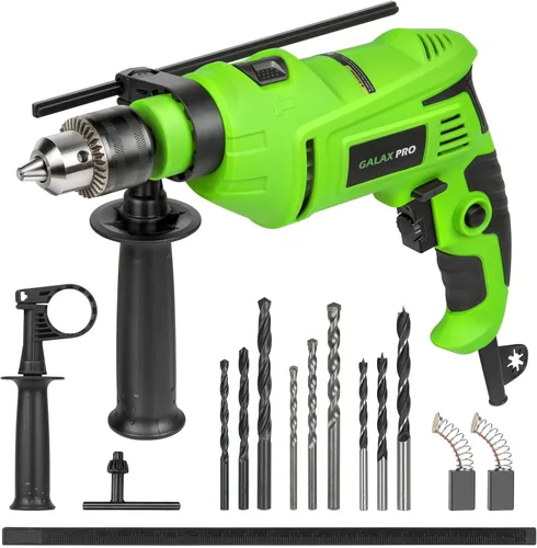 Vista 12 de GALAX PRO Taladro de martillo con cable de 4.5 amperios 0-3000 RPM, 5 brocas, martillo y taladro, 2 funciones en 1 con 12 velocidades variables