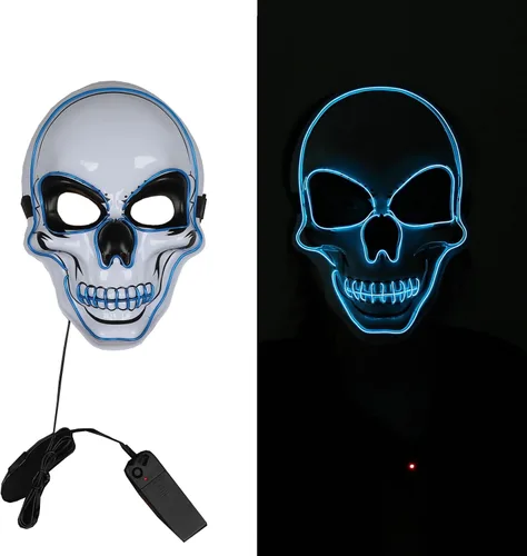 Vista 5 de Light Up Skull Mask, Halloween Creepy LED Skeleton Mask for Cosplay, Adults&