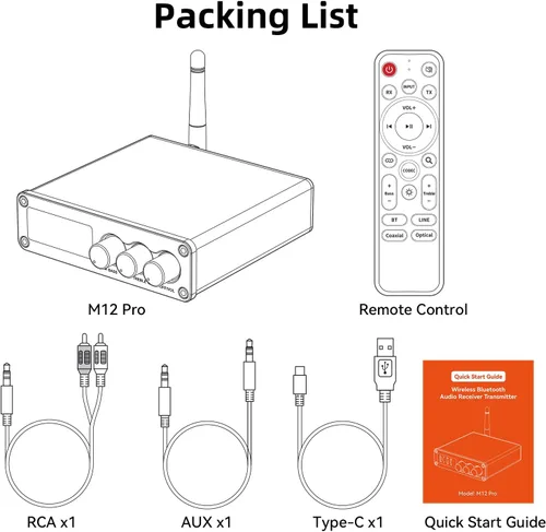 Vista 7 de M12 Pro Pre Bluetooth 5.2 Transmisor Receptor para TV, estéreo doméstico, auriculares BT, adaptador de decodificador de audio Bluetooth HD de baja