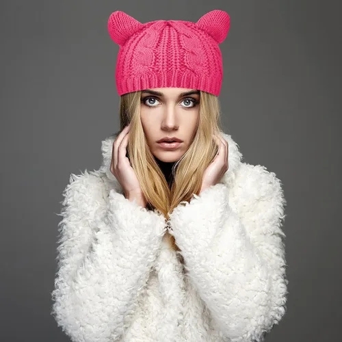 Vista 7 de SATINIOR Lindo gorro de punto con orejas de gato, gorro de punto de invierno para mujeres y niñas