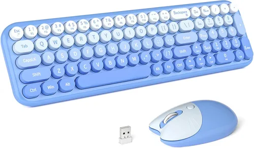 Vista 10 de MOFII Combo de teclado y mouse inalámbricos, máquina de escribir compacta, juego de teclado y mouse redondos retro, Plug and Play, para Windows