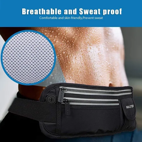 Vista 6 de Riñonera delgada para correr para mujeres y hombres, cintura reflectante para caminar, fitness, entrenamiento, ejercicio, resistente al agua