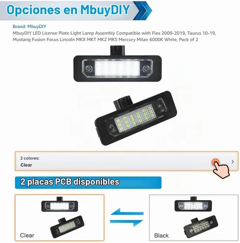 Vista 2 de Conjunto de Lámparas LED para Matrícula Compatible con Mustang Fusion Taurus Flex Focus Lincoln MKS MKT MKX MKZ Mercury Sable Milan 6000K Blanco