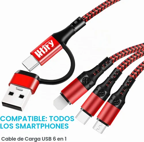 Vista 2 de Cable de carga múltiple 6 en 1, cables de carga para múltiples