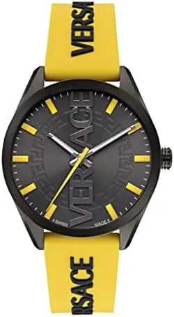 Vista 7 de Versace V-Vertical Collection Reloj de lujo para hombre con correa amarilla con una caja de metal IP y esfera gris, Gris, V-Vertical