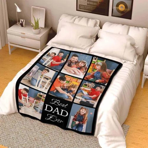 Vista 4 de Manta personalizada para el Día del Padre de parte de los niños, manta personalizada con fotos de Best Dad Ever, regalo de cumpleaños para papá