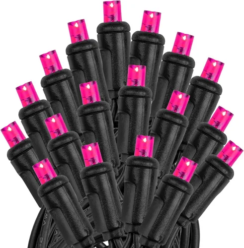 Vista 4 de Novelty Lights Guirnalda de luces navideñas de 11 pies, 50 bombillas LED rosas en cable negro, espacio de 2.5 pulgadas, iluminación conectable