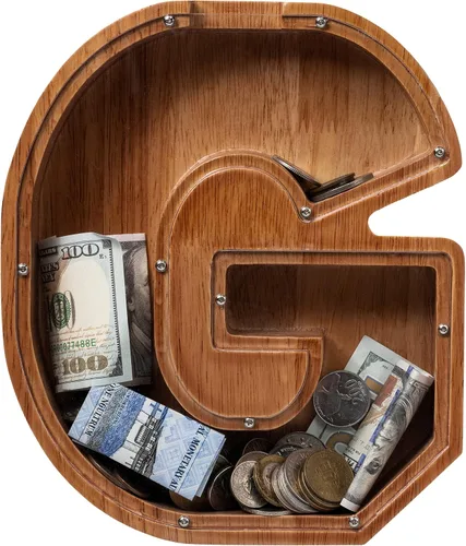 Vista 73 de Alcancía para niños y niñas, alcancía de madera con letra grande del alfabeto con inicial A, banco de monedas, regalos divertidos para cumpleaños