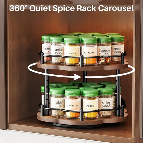 Vista 3 de Organizador de especias Lazy Susan para gabinete, organizador giratorio de especias de 2 niveles ajustable Lazy Susan organizador de especias