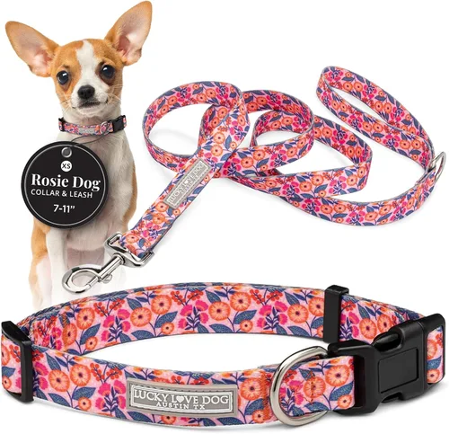 Vista 72 de Lucky Love Dog - Collar para perras pequeñas, diseño Blackbird de estampado alegre con flores de primavera y verano, talla XS Collar Blackbird