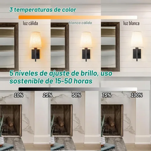 Vista 3 de YHCDLAMP Juego de dos apliques de pared que funcionan con pilas, luces de pared que funcionan con pilas con control remoto, lámpara de pared RGB