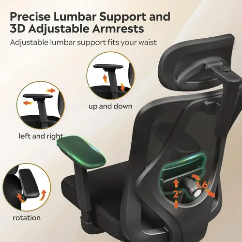 Vista 5 de DEVAISE - Silla ergonómica de malla para oficina con reposacabezas 3D ajustable y función de inclinación, silla grande y alta reclinable y cómoda