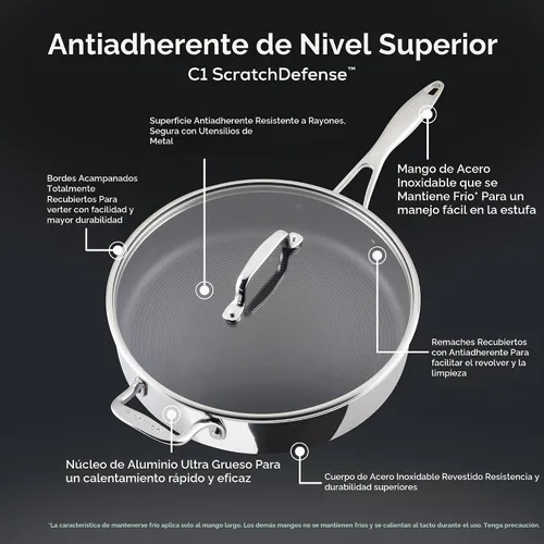Vista 4 de Circulon C1 Series C1 - Utensilios de cocina de acero inoxidable revestido con tecnología ScratchDefense, sartén antiadherente de inducción con tapa