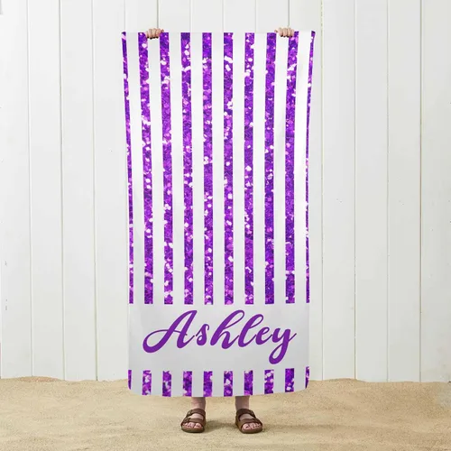 Vista 45 de MyPupSocks Toalla de playa personalizada – Toalla de piscina personalizada de piñas – Morado Personaliza con tu nombre