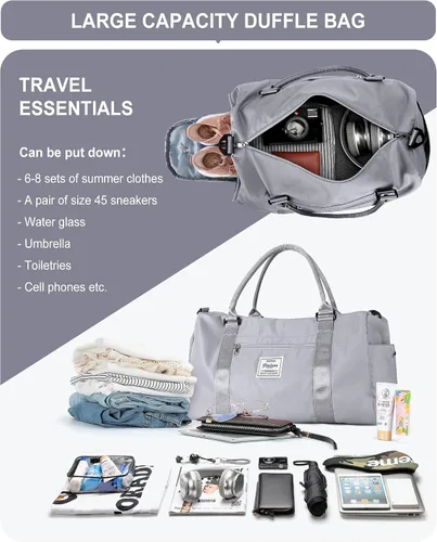Vista 6 de Bolsa de lona de viaje bolsas de fin de semana para mujeres y hombres bolsa de transporte durante la noche bolsa de hospital bolsa de gimnasio