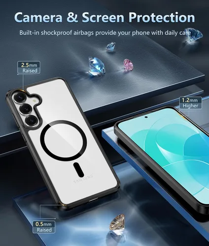 Vista 5 de FNTCASE - Funda transparente para Samsung Galaxy S25-FE compatible con Magsafe claro negro