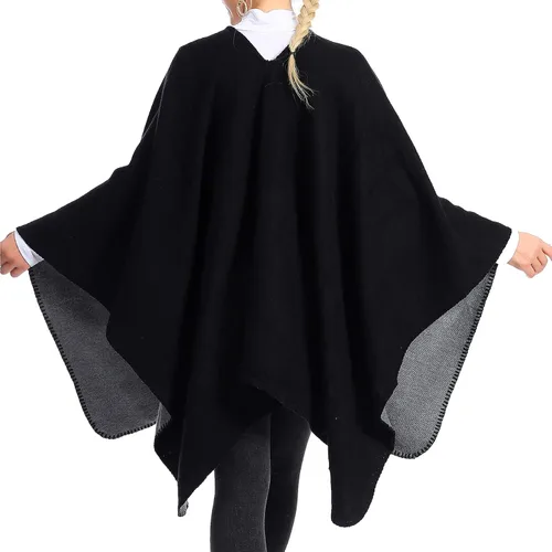 Vista 5 de Zando Chal abrigado para mujer con abertura delantera, poncho estilo capa, chal con bloques de color, cárdigan de invierno, ponchos estampados