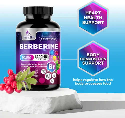 Vista 6 de Berberine HCL Blend 1200mg por porción – Alta absorción, suplemento de berberina extra fuerte – Salud avanzada del corazón y apoyo inmunológico