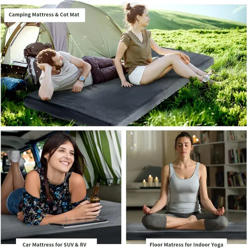 Vista 7 de HOMBYS Colchón de Camping de Espuma Viscoelástica Impermeable de 3 Pulgadas de Grosor para Dormir al Aire Libre, Almohadilla de Colchón Portátil