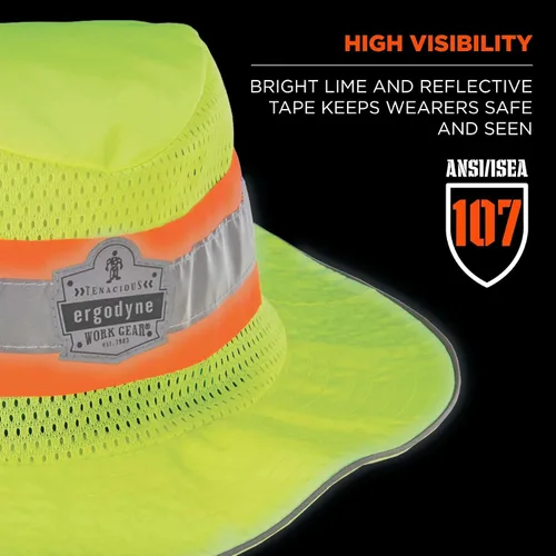 Vista 3 de Ergodyne GloWear Gorra de alta visibilidad, para guardia, flúor.