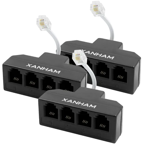 Vista 8 de Cable RJ11 Divisor de 3 vías, conector 6P4C, adaptador de cable de línea telefónica con cable de 3 pulgadas para cable de teléfono fijo, negro
