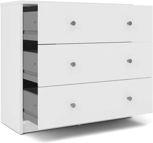 Vista 6 de Atlin Designs Cómoda de madera contemporánea con 3 cajones, acabado blanco, 26.75 pulgadas de alto x 28.5 pulgadas de ancho x 11.75 pulgadas