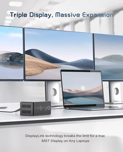 Vista 2 de UtechSmart DisplayLink - Estación de acoplamiento USB C 14 en 1 para laptop con monitores triples, universal para MacBook y Windows, base USB C