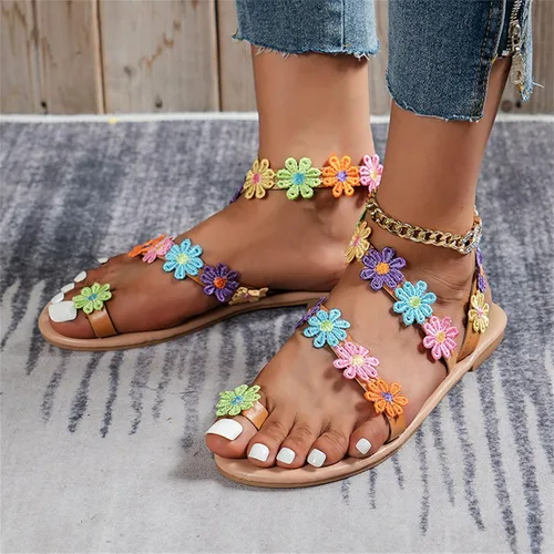 Vista 2 de Hbeylia Sandalias planas de mariposa para mujer, a la moda, informales, bohemias, elegantes, sandalias de gladiador, joyería con anillo