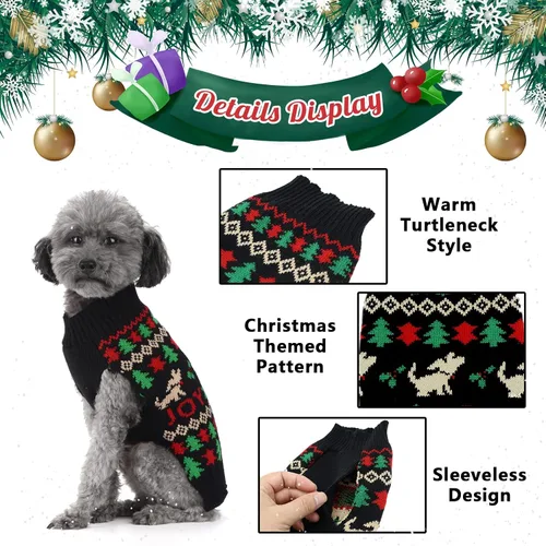 Vista 7 de Suéter de Navidad para perro, lindo suéter de punto para perro de la paz y gato, traje de Navidad feo para vacaciones, disfraz suave para otoño e