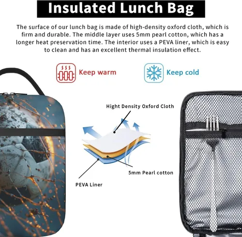 Vista 6 de Lonchera térmica para niños y niñas, bolsa de almuerzo de fútbol para el trabajo, picnic, escuela, viajes, senderismo, playa o pesca, fiambrera