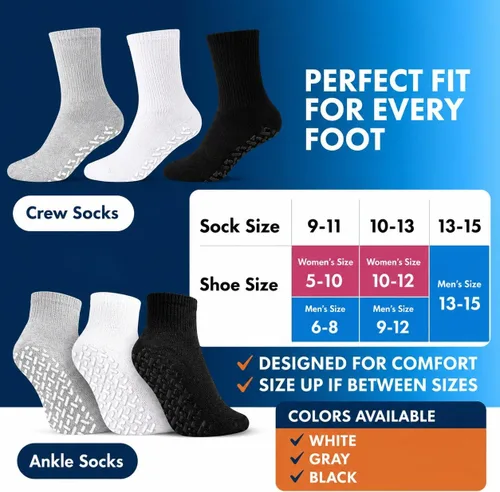 Vista 5 de Debra Weitzner Non-Slip Diabetic Crew & Ankle Socks with Grips, 6 Pairs Non-slip diabetic socks for women & men with grippers, loose-fit