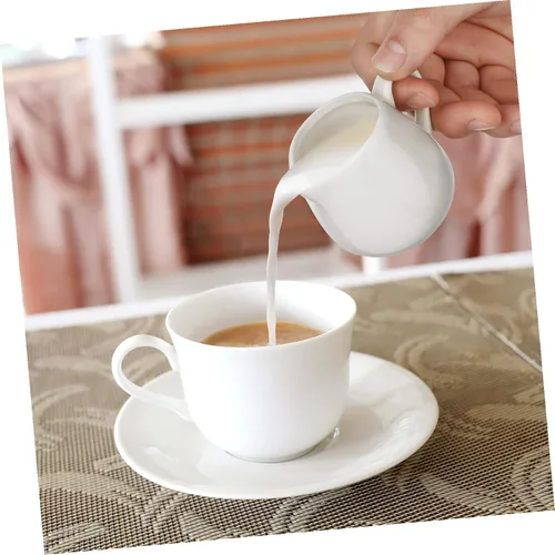 Vista 7 de Luxshiny Jarra de cerámica de 6 piezas, pequeña jarra de salsa blanca de porcelana con mango para salsa, café, leche