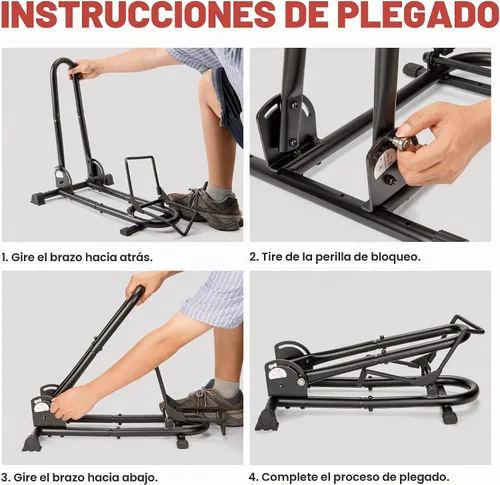 Vista 8 de Soporte de piso para bicicleta de interior, plegable, para garaje/hogar, almacenamiento de bicicletas, estante de estacionamiento para bicicletas