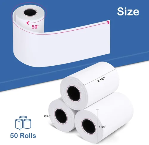 Vista 5 de Rollos de papel térmico de recibo de 2 1/4 "x 50' 50 rollos, papel de recibo sin BPA