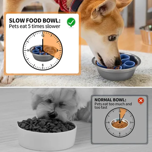 Vista 3 de Tazón de tazón para perro de alimentación lenta, de silicona suave, con ventosas para perros pequeños, medianos y grandes (azul oscuro, M)