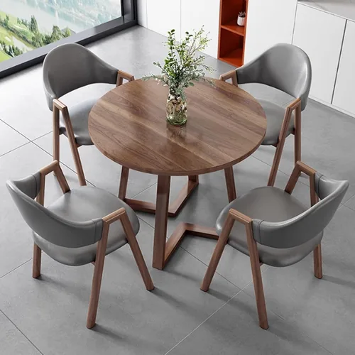 Vista 13 de YVYKFZD Office Reception Room Club Table and Chair Set, Coffee Kitchen Dining Table Set, Simple Round Conference Table with Metal Legs, Business
