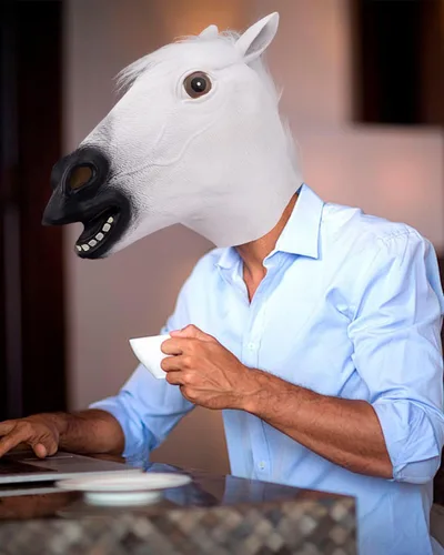 Vista 3 de Máscara de caballo blanco, disfraz de animal de cabeza completa