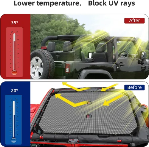 Vista 7 de RT-TCZ para Jeep JKU Parasol de malla para el techo de 4 puertas para Jeep Wrangler 2007-2017 JKU Top Bikini negro