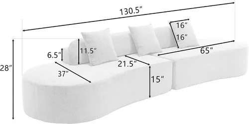 Vista 2 de Sofá curvo de 130.5 pulgadas para sala de estar, moderno sofá modular minimalista en nube, sofá de gran tamaño comprimido sin hueso de 3 plazas