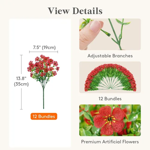 Vista 10 de Lifewit Flores artificiales para exteriores, 12 paquetes de flores falsas de plástico para decoración del jardín del hogar, plantas sintéticas